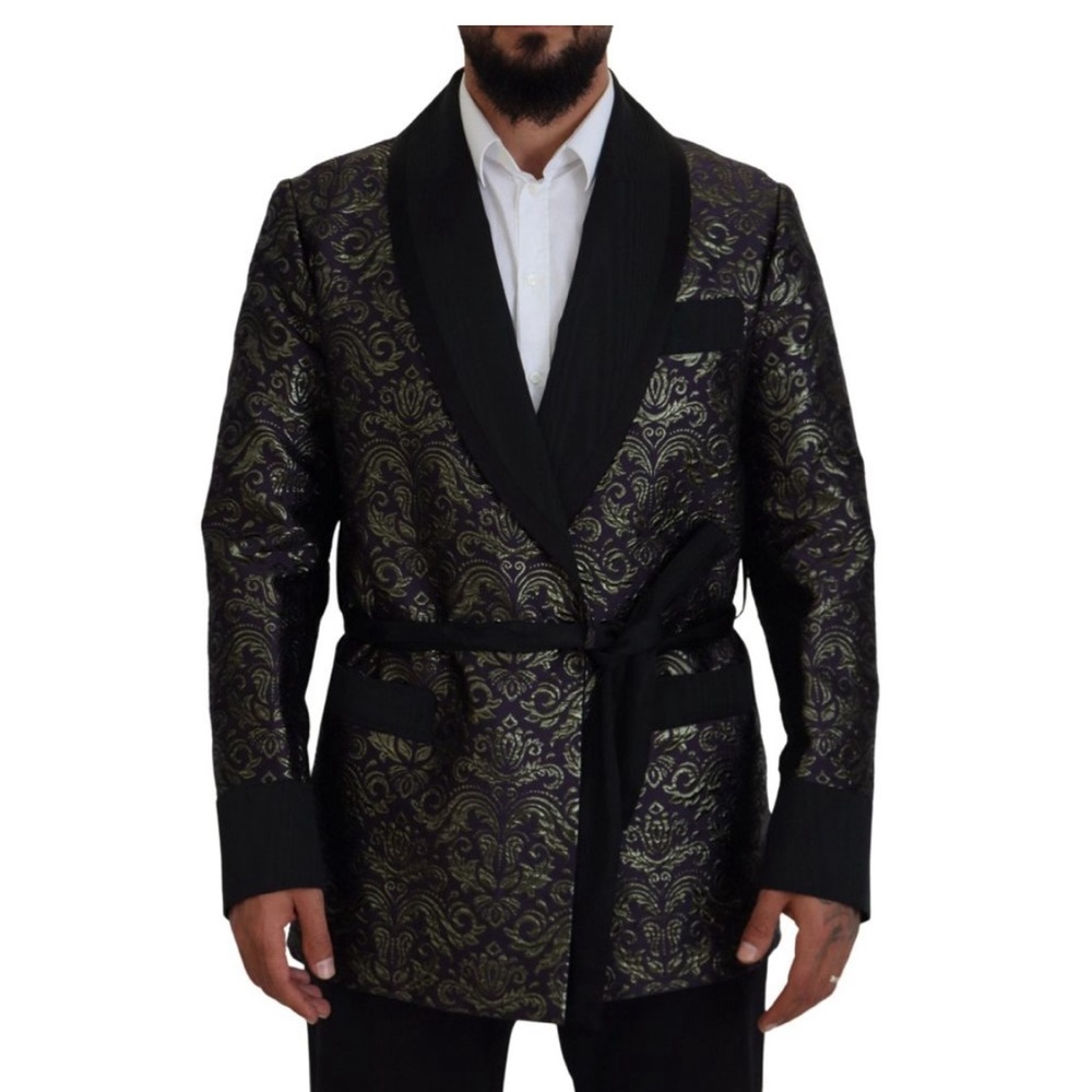Dolce & Gabbana Black Gold Purple Baroque Silk Jacquard Jacket Blazer medium